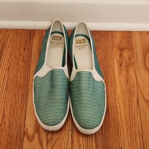 Keds for Kate Spade Green and White Striped Slip-On Sneakers
